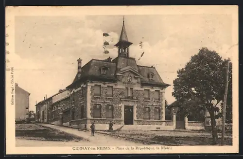 AK Cernay-lès-Reims, Place de la République, la Mairie