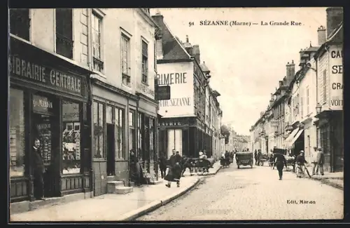 AK Sézanne, La Grande Rue, Strassenpartie