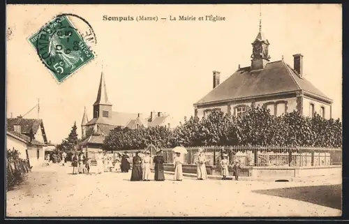 AK Sompuis, La Mairie et l`Eglise