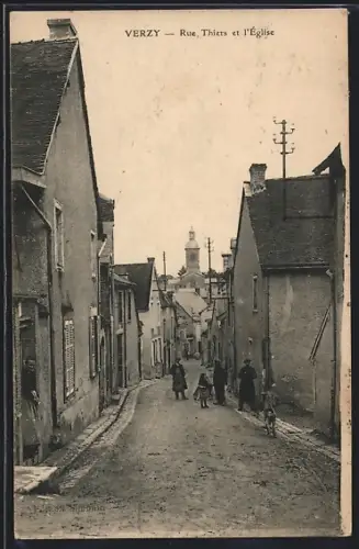 AK Verzy, Rue Thiers et l`Église