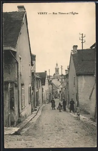 AK Verzy, Rue Thiers et l`Église
