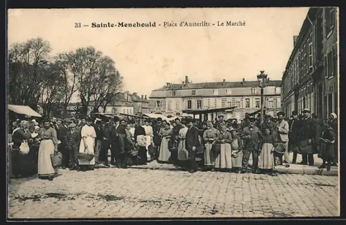 AK Sainte-Menehould, Place d`Austerlitz, Le Marché