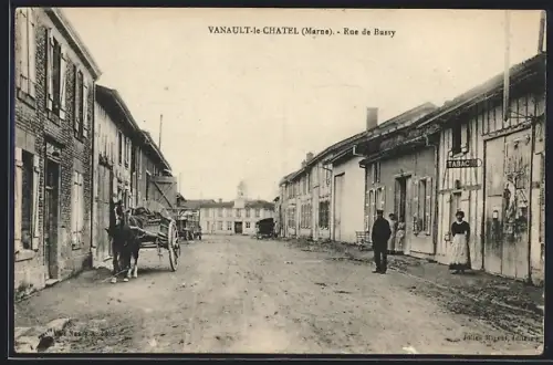 AK Vanault-le-Chatel /Marne, Rue de Bussy avec chariot et habitants