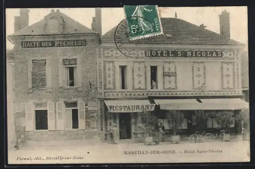AK Marcilly-sur-Seine, Hôtel Saint-Nicolas et Halte des Pêcheurs