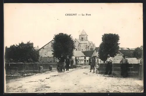 AK Crugny, Le Pont avec vue sur l`église et village en arrière-plan