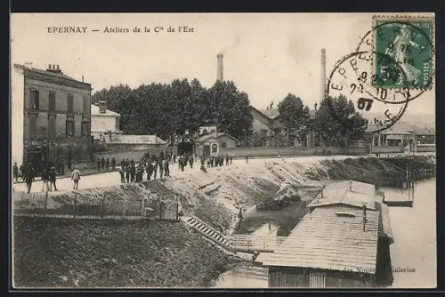 AK Epernay, Ateliers de la Cie de l`Est et bord du canal
