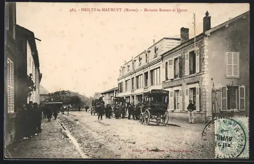 AK Heiltz-le-Maurupt /Marne, Maisons Robier et Coqut avec diligence dans la rue
