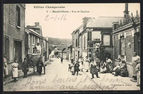 AK Hautvillers, Rue de Bacchus animée avec habitants et enfants jouant dans la rue