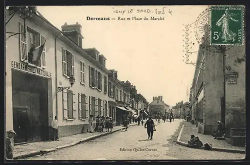 AK Dormans, Rue et Place du Marché avec la Gendarmerie Nationale