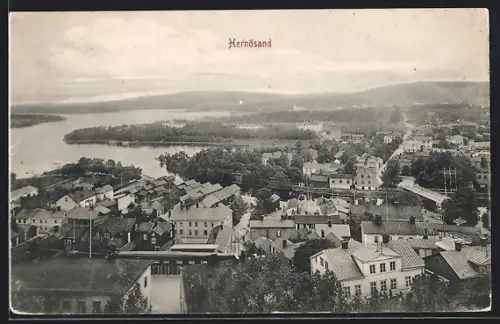 AK Hernösand, Panorama mit Bäumen