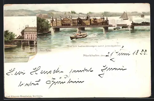 Lithographie Stockholm, Sim och badinrättningen samt jernvägsbron