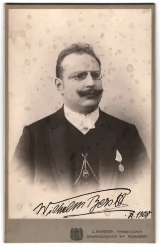 Fotografie L. Kaysser, Rudolstadt, Portrait Wilhelm Berst, Direktor am Theater Bielefeld, mit Autograph 1908