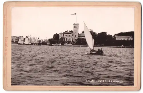 Fotografie Max Priester, Ansicht Hamburg, Blick zum Uhlenhorster Fährhaus mit Segelschiffen