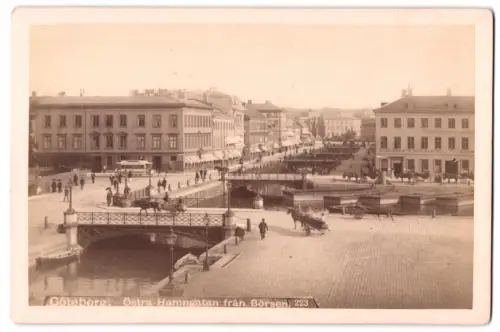 Fotografie Axel Lindahl, Stockholm, Ansicht Göteborg, östra Hamnagatan fran Börsen, Pferdebahn