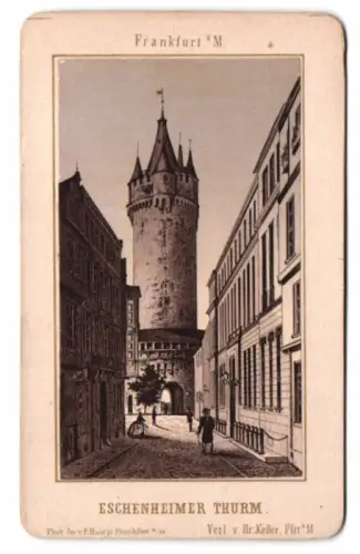 Fotografie Lithographie F. Rau jr., Frankfurt, Ansicht Frankfurt / Main, Blick zum Eschenheimer Turm
