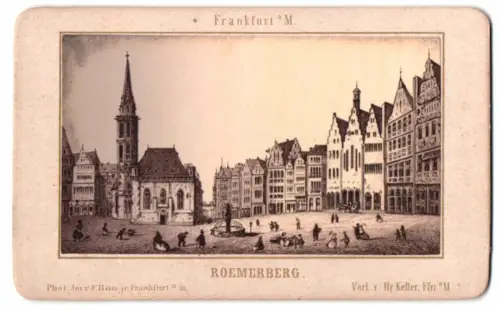 Fotografie Lithographie F. Rau jr., Frankfurt, Ansicht Frankfurt / Main, Blick auf den Römerberg