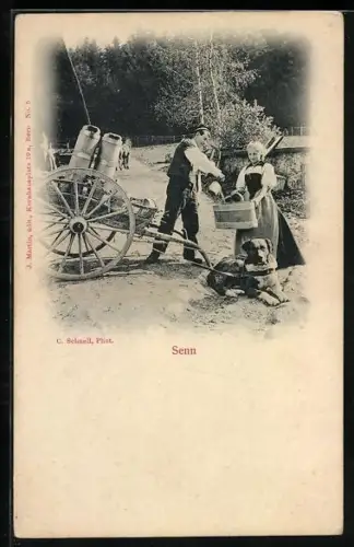 AK Senn mit Hundegespann beim Milchverkauf