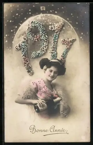 AK Jahreszahl 1911 aus Blumen vor dem Erdball, Bonne année