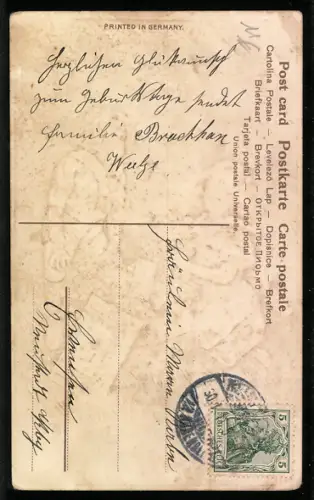 Künstler-AK Kinder mit Kleeblättern in der Kiste zum Geburtstag