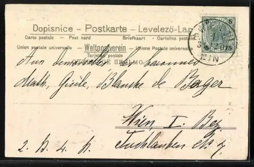 AK Zwerg und Glücksschweine in Schneelandschaft