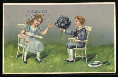 AK Knabe überreicht Blumen zum Geburtstag