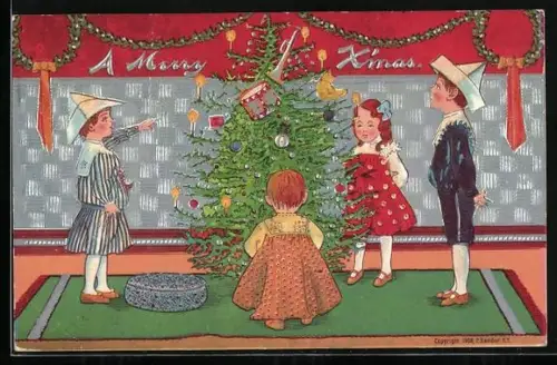 Künstler-AK Kinder bestaunen einen Weihnachtsbaum