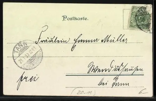 Lithographie Schöne Frau wird von Amor umarmt