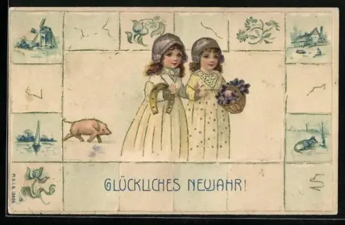 AK Mädchen mit Hufeisen