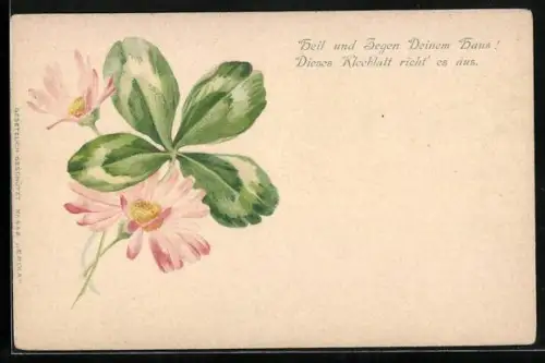 AK Kleeblatt mit Blumen