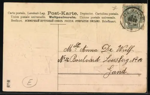 AK Jahreszahl und Turmuhr im Winter, Neujahrsgruss 1907