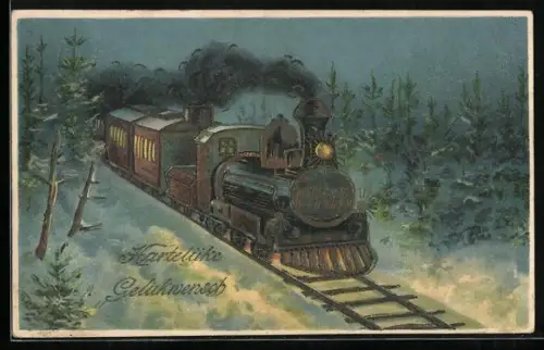 AK Glückliches Neujahr 1906, Eisenbahn