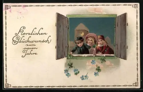 AK Kinder streuen Blumen zu Neujahr