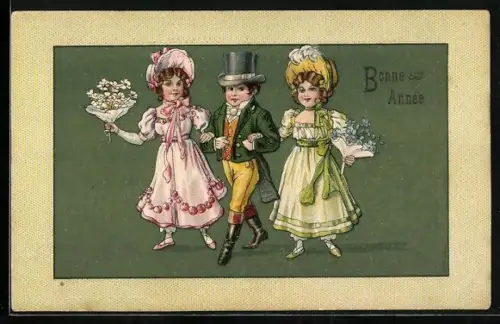 AK Eleganter Knabe und Mädchen zu Neujahr