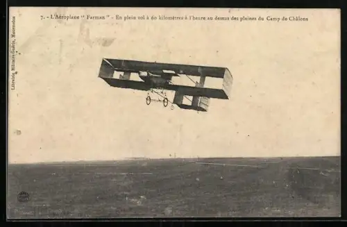 AK Flugzeug Farman en plein vol