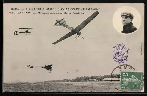 AK Flugzeug Monoplan Antoinette, Pilot Hubert Latham