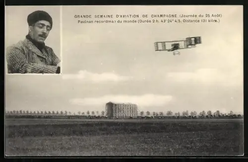 AK Flugzeug Paulhan recordman du monde