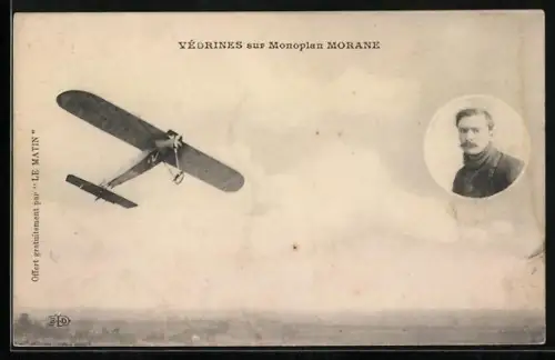 AK Flugzeug Monoplan Morane, Pilot Védrines