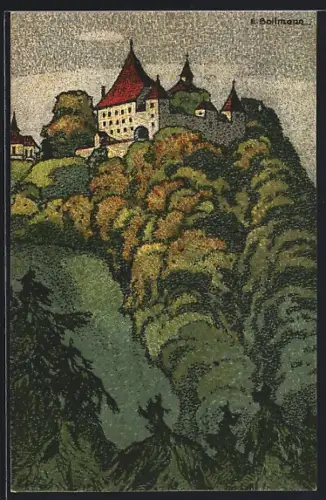 Steindruck-AK Winterthur, Blick zum Schloss Kyburg