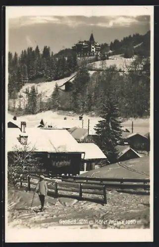 AK Gstaad, Ortsansicht mit Hotel Alpina im Winter