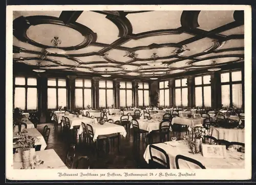 AK Zürich, Restaurant Zunfthaus zur Saffran S. Seiler, Rathausquai 24, Innenansicht