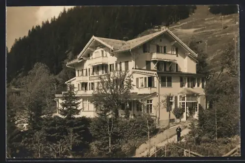 AK Adelboden, Hotel-Pension Edelweiss aus der Vogelschau