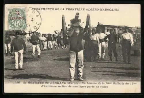 AK St-Mohamed-ou-Berkane, Un homme de la 16me Batterie du 12me d`Artillerie section de montagne un canon, Frontière