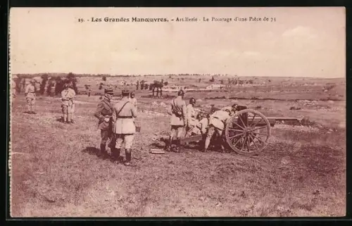 AK Les Grandes Manoeuvres, Artillerie, Le Portage d`un Pièce de 75