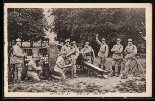 AK Camp de Mailly, Canon de 75, Pièce prete