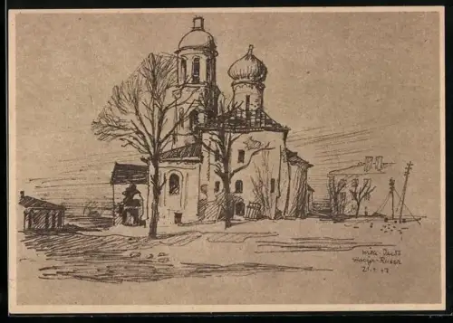 Künstler-AK Staraja, Blick zur Klosterkirche