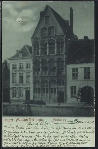 Mondschein-AK Malines, Maison Gothique