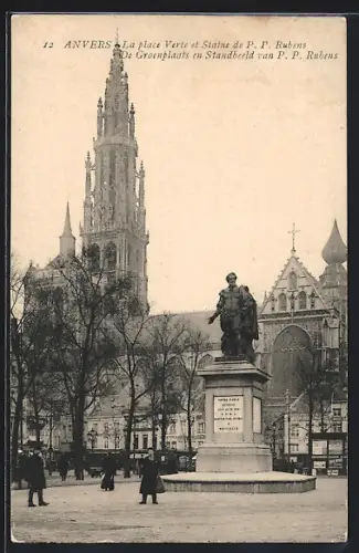 AK Anvers, La place Verte et Statue de P. P. Rubens