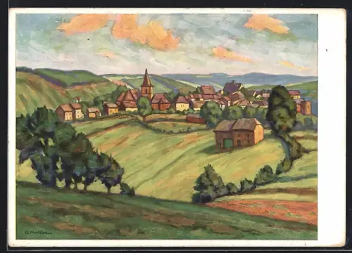 Künstler-AK Eupen-Malmedy, Blick auf St. Vith