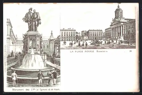 Lithographie Bruxelles, Monument des Ctes d`Egmont et de Hoorn, La Place Royale