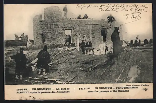 AK Pervyse, La gare après le passage des Allemands, 1914-15